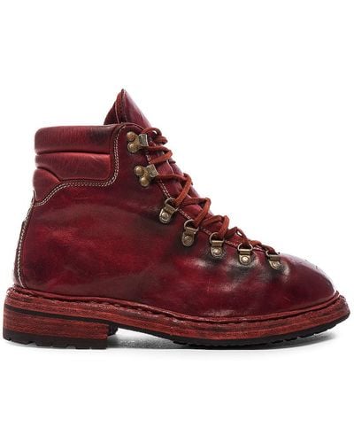 Guidi Lace Up Leather Combat Boots - Red