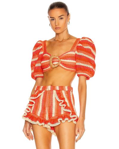 PATBO Striped Crochet Cropped Top - Orange