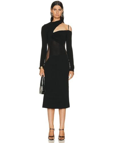 Nensi Dojaka Gathered Asymmetrical Long Sleeve Midi Dress - Black