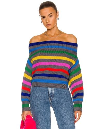 Monse Cropped Stripe Off The Shoulder Sweater - Multicolor