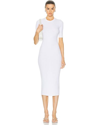Enza Costa Silk Rib Half Sleeve Midi Dress - White