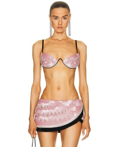 Area Embroidered Crystal Pailette Watermelon Bra - Pink