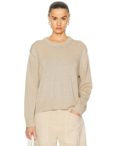 Enza Costa Chunky Cotton Long Sleeve Crew Sweater - Natural