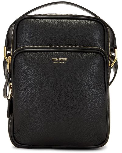 Tom Ford Soft Grain Leather Smooth Calf Leather Small Double Zip Messenger - Black
