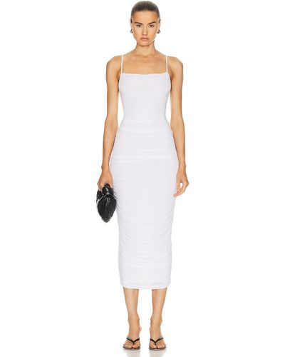 White Ruched jersey mini slip dress, WARDROBE.NYC