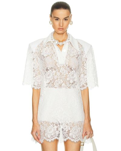 ROWEN ROSE Lace Polo Short Sleeve Top - White