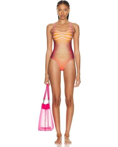 Jean Paul Gaultier Printed Morphing Stripes Swimsuit - White