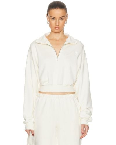 ÉTERNE Cropped Half Zip Sweatshirt - White