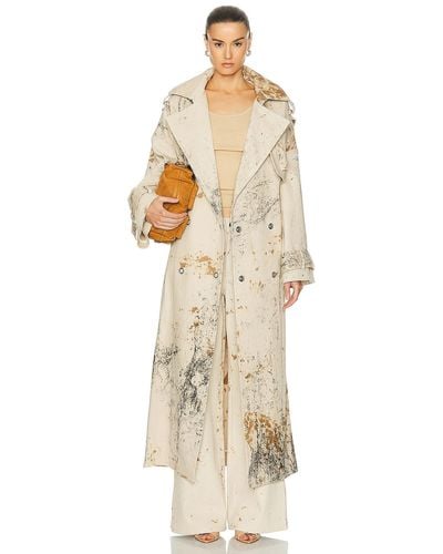 LAPOINTE Splatter Denim Double Breasted Trench Coat - Natural