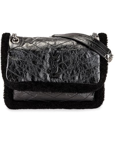 Saint Laurent Medium Niki Shearling Chain Bag - Black