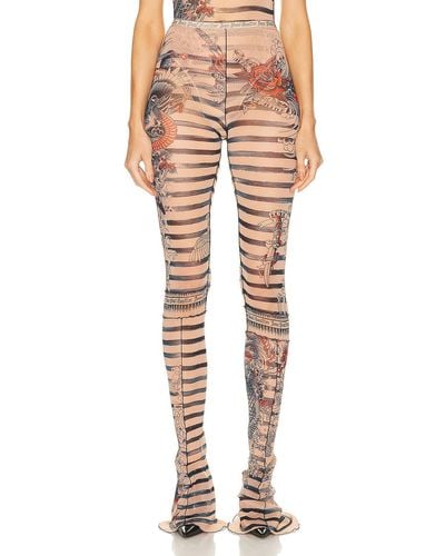 Jean Paul Gaultier Printed Mariniere Tattoo Flare Trouser - Natural