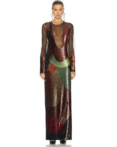 Tom Ford Sequins Anatomical Long Sleeve Evening Dress - Multicolor