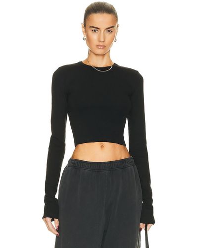 ÉTERNE Cropped Long Sleeve Fitted Top - Black