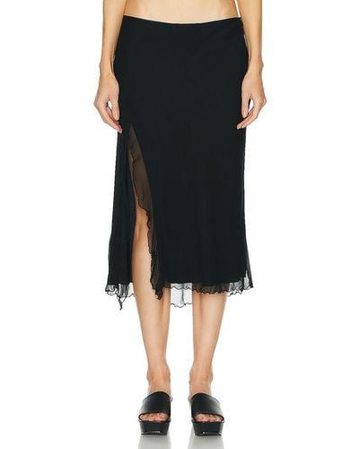 Priscavera Ruffled High Slit Skirt - Black