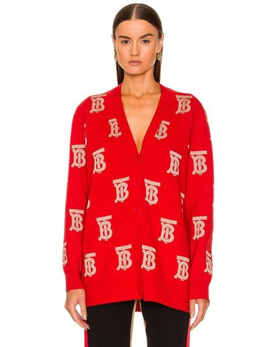 Burberry Salena All Over Tb Cardigan - Red