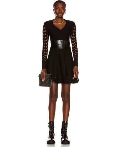 Alaïa Long Sleeve Mini Dress - Black