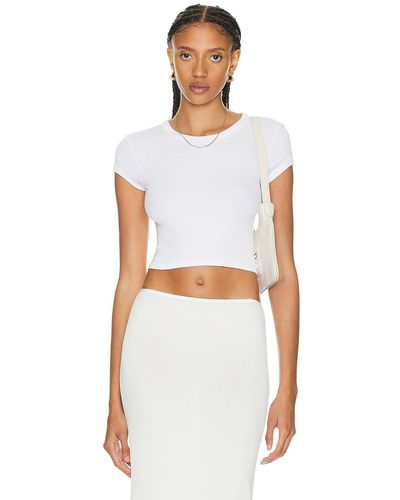 Enza Costa Silk Knit Cropped Cap Sleeve T-shirt - White