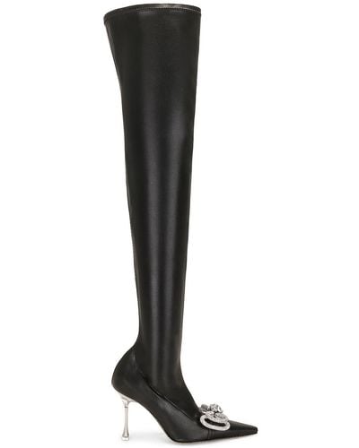 Mach & Mach Over-the-knee Vegan Leather Double Bow Boot - Black