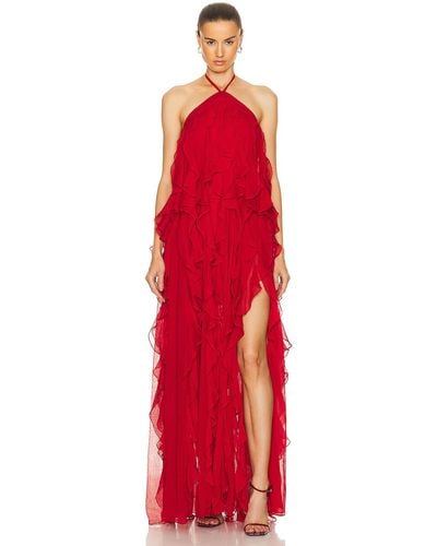 PATBO Ruffle Halterneck Maxi Dress - Red