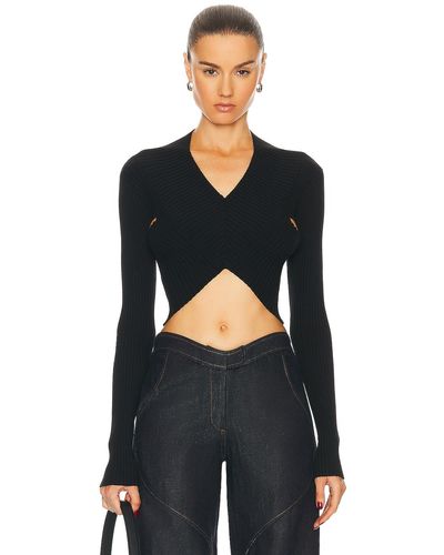 RTA Long Sleeve Cropped Knit Top - Black
