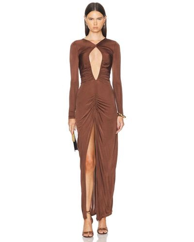 Atlein Cut Out Ruched Gown - Brown