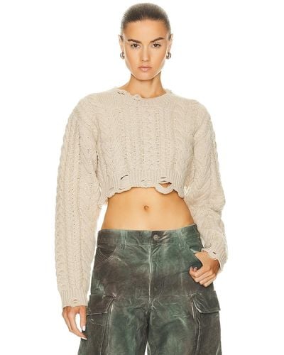 R13 Distressed Cropped Cable Sweater - Multicolor