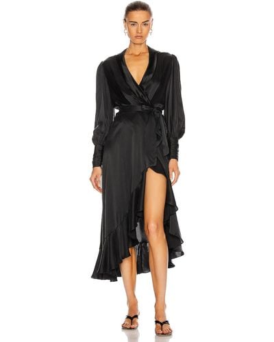 Zimmermann Silk Wrap Midi Dress - Black