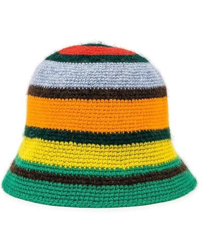 The Elder Statesman Crochet Stripe Bucket Hat - Yellow