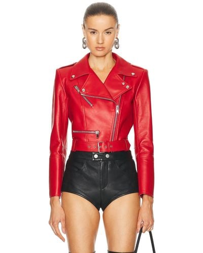 Alexander McQueen Leather Cropped Biker Jacket - Red