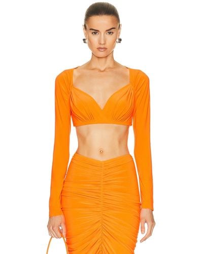 Norma Kamali Long Sleeve Cropped Sweetheart Top - Orange
