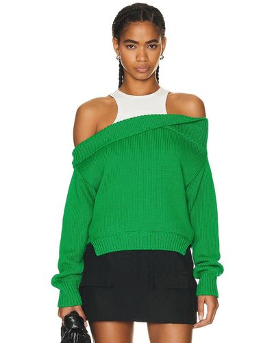 Monse Color Blocked Off Shoulder Sweater - Green