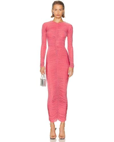 Alex Perry Long Sleeve Crystal Column Dress - Pink