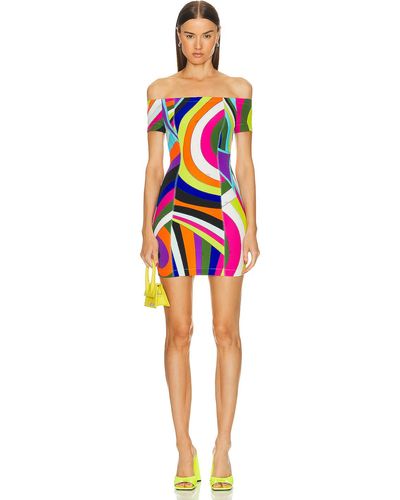 Emilio Pucci Printed Off-shoulder Mini Dress - Multicolor