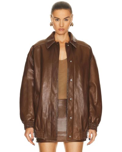 Zeynep Arcay Oversized Leather Bomber Jacket - Brown