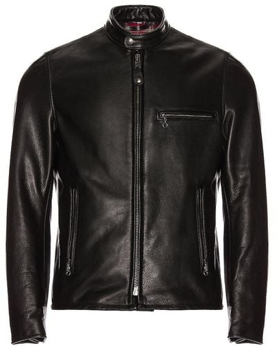 Schott Nyc Waxed Natural Pebbled Cowhide Cafe Leather Jacket - Black