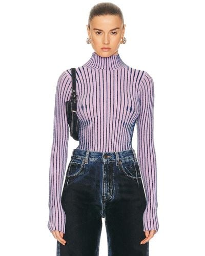 Jean Paul Gaultier Trompe L'oeil High Neck Long Sleeve Sweater - Purple