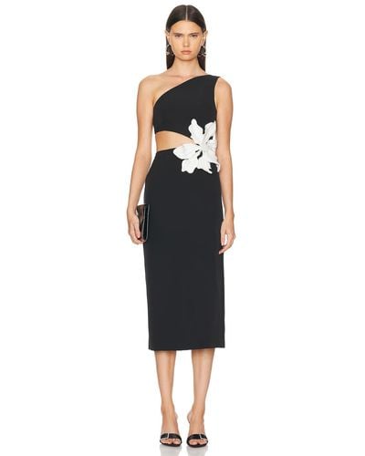 PATBO Flower Applique Midi Dress - Black