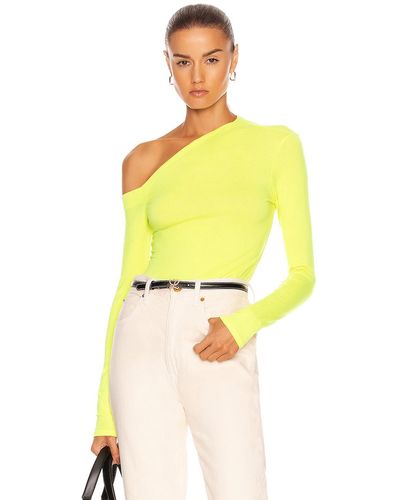 Enza Costa Brushed Supima Jersey Angled One Shoulder Long Sleeve Top - Yellow