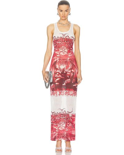 Jean Paul Gaultier Striped Printed Cotton-blend Jersey Maxi Dress - Red