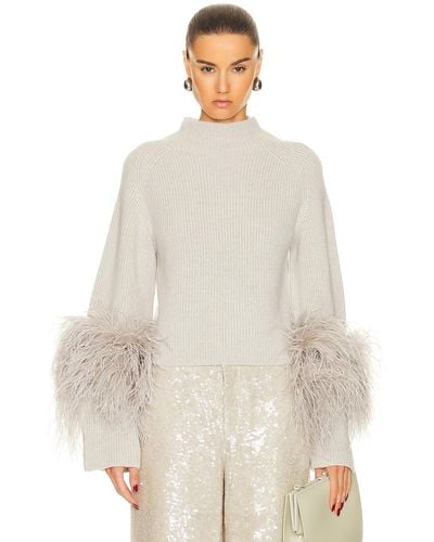 LAPOINTE Merino Wool Cropped Raglan Slit Sleeve Ostrich Sweater - White