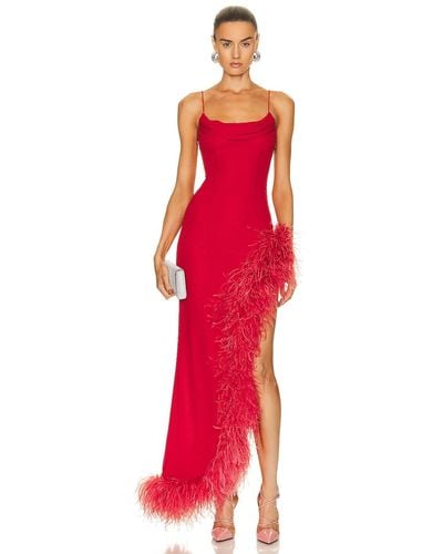 Alessandra Rich Silk Feather Gown - Red