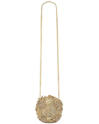Oscar de la Renta Crystal Sunflower Embroidery Billiard Bag - Natural