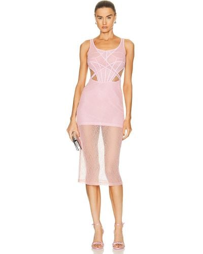 David Koma Boning Over Layer Lace Midi Dress - Pink