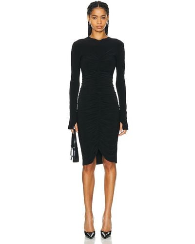 Norma Kamali Long Sleeve V Neck Shirred Front Dress - Black