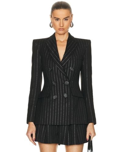 Alex Perry Pinstripe Fitted Double Breasted Blazer - Black