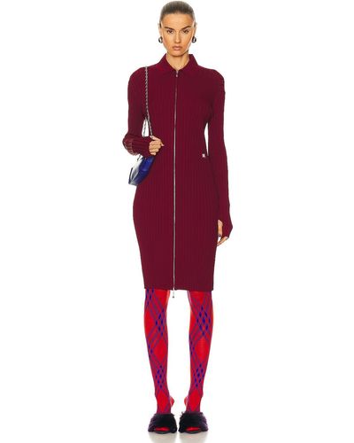 Burberry Ribbed Long Sleeve Dress - Red