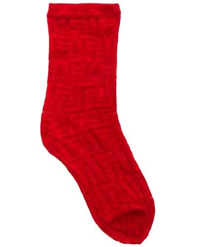 Fendi Ff Printed Nylon Socks In Red