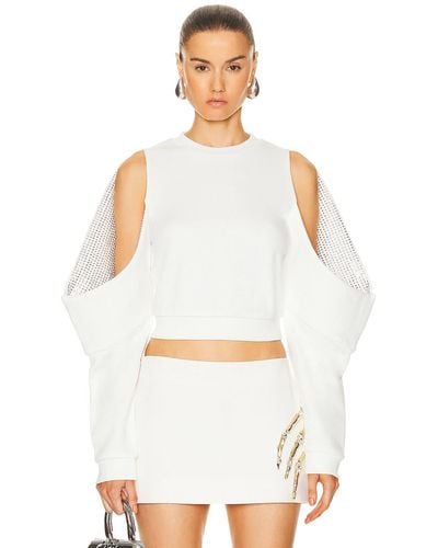 Area Crystal Embellished Cold Shoulder Sweatshirt - White
