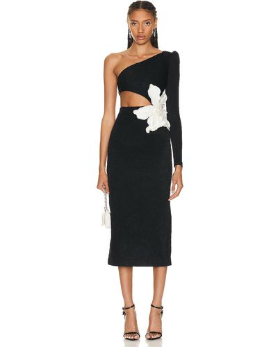 PATBO One Shoulder Maxi Dress With Flower Applique - Black