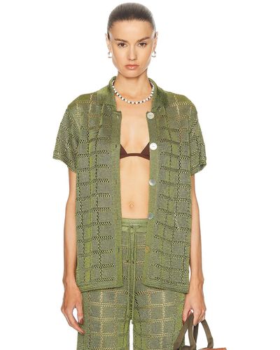 Calle Del Mar Crochet Short Sleeve Patchwork Shirt - Green